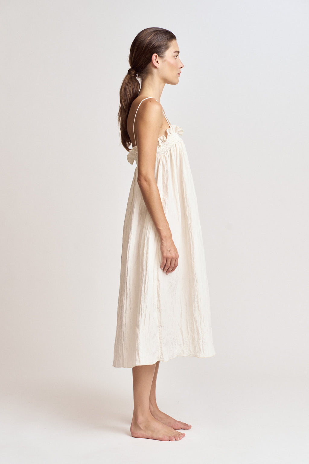 Crinkle Column Dress in Milk