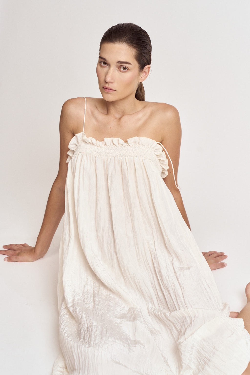 Crinkle Column Dress in Milk