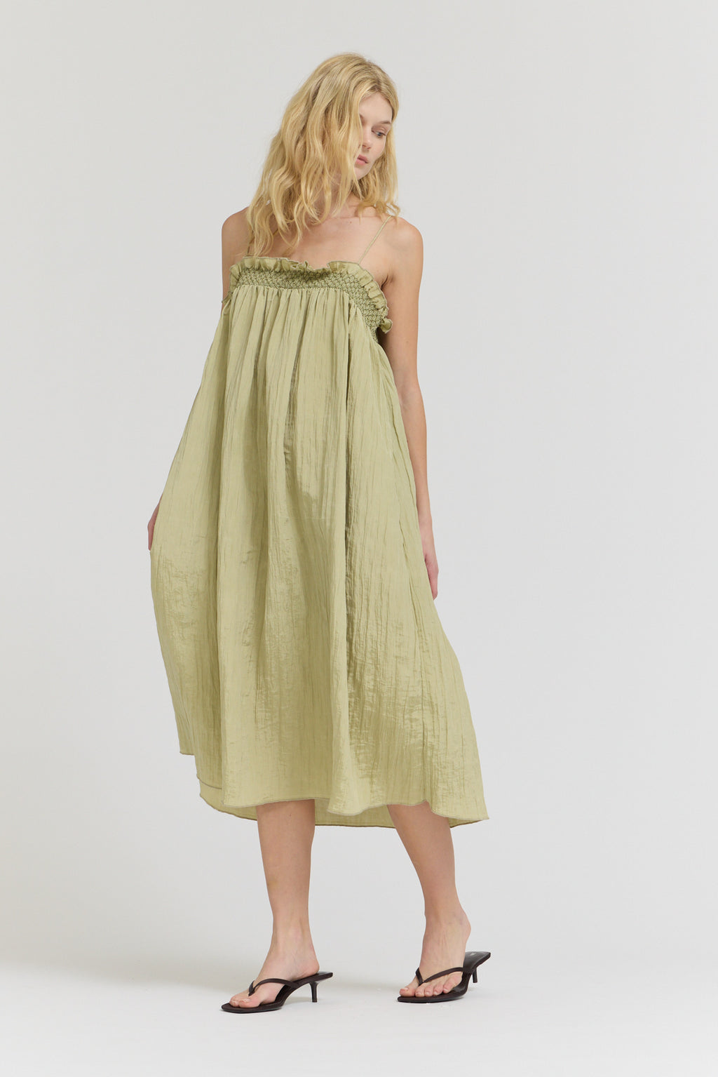 Crinkle Column Dress in Spray Green