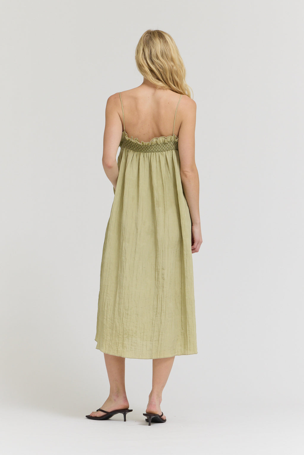 Crinkle Column Dress in Spray Green
