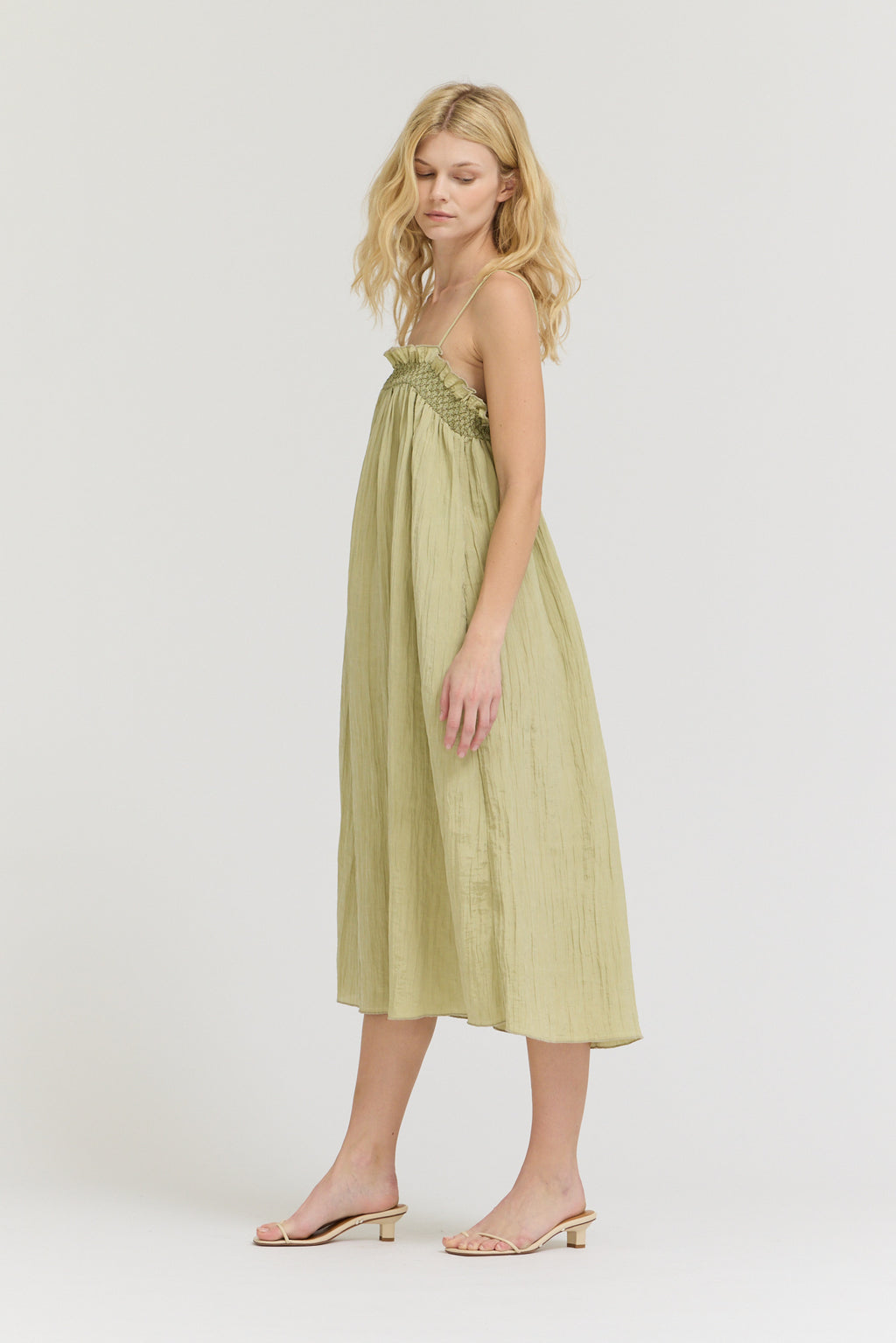 Crinkle Column Dress in Spray Green
