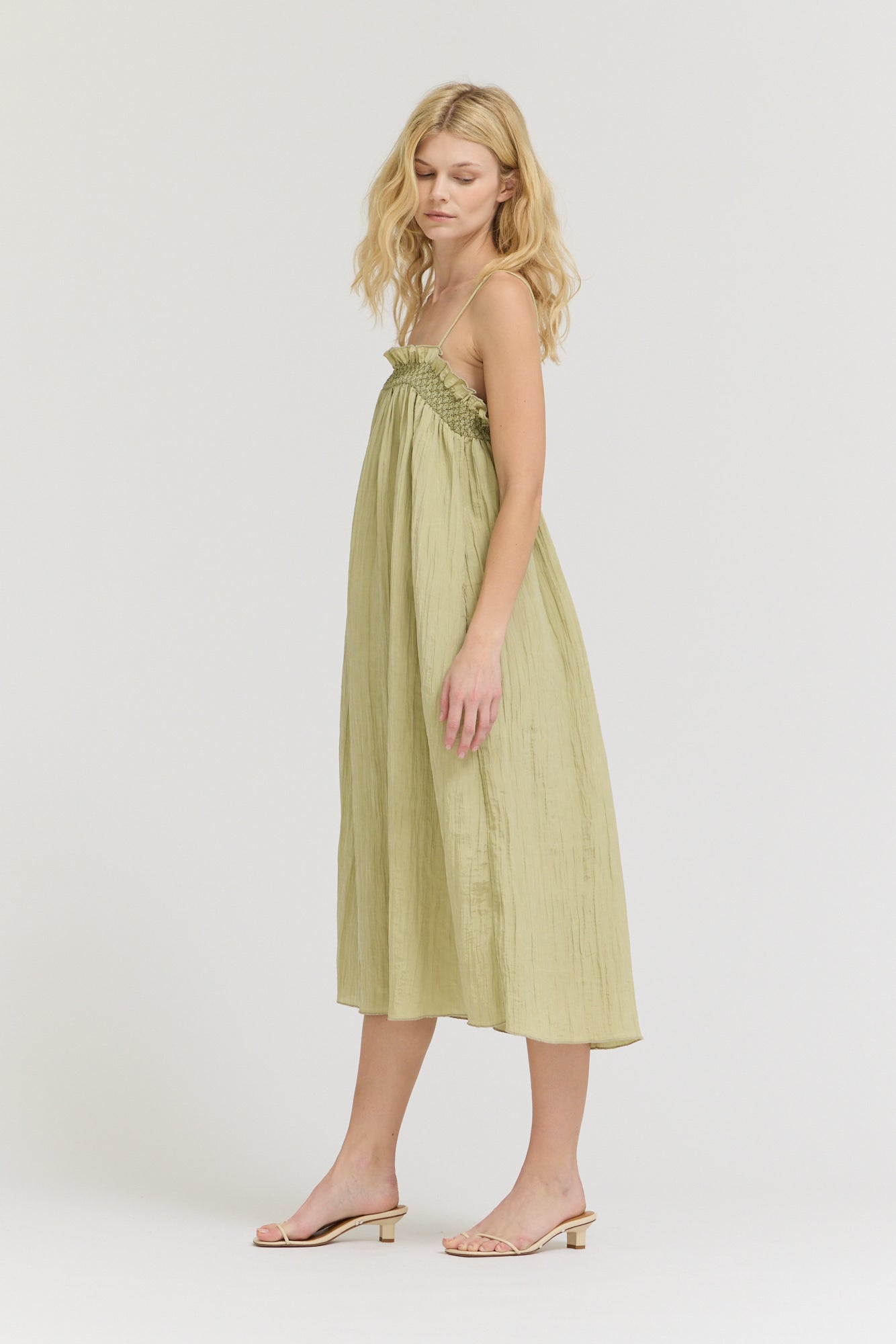 Crinkle Column Dress in Spray Green