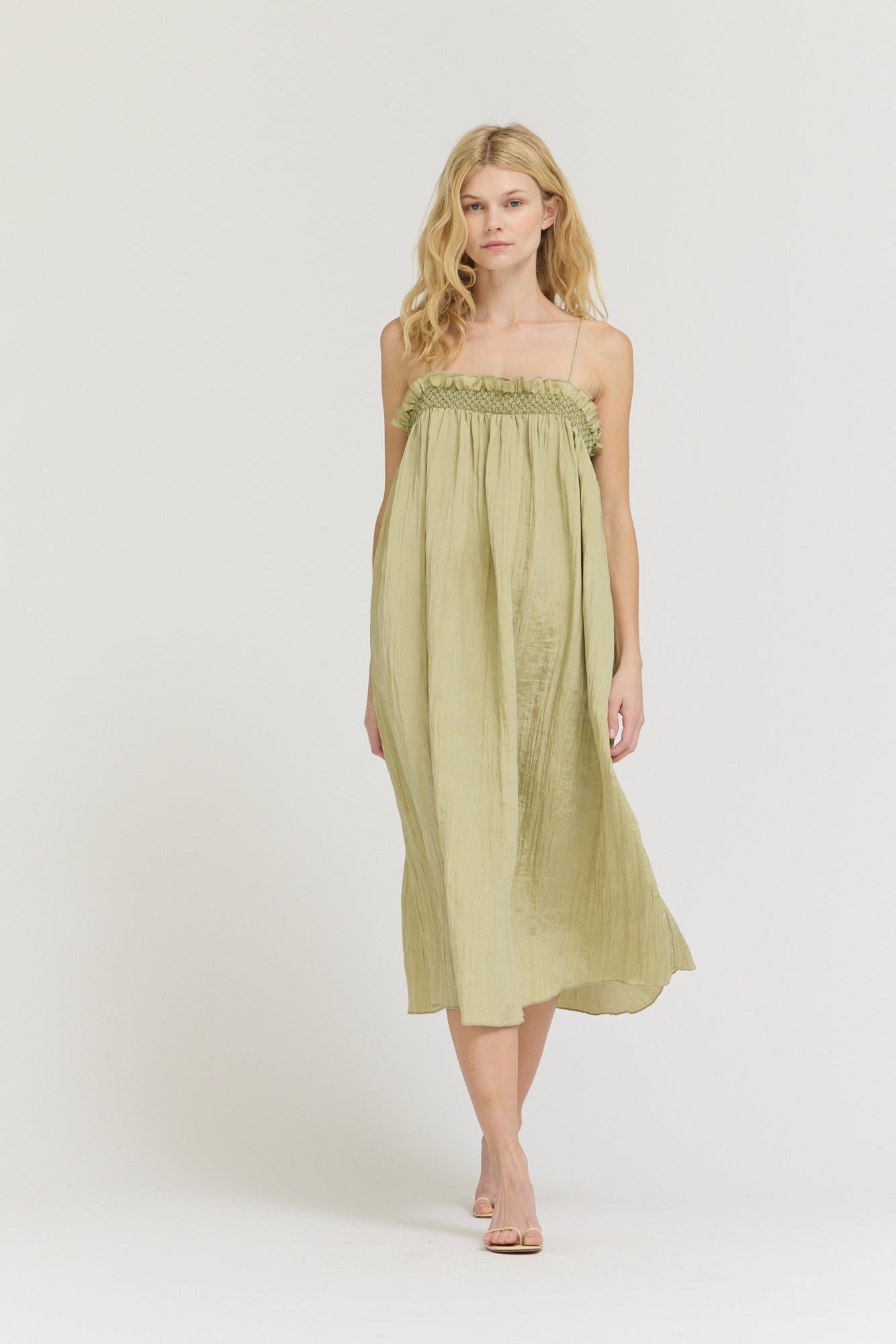 Crinkle Column Dress in Spray Green