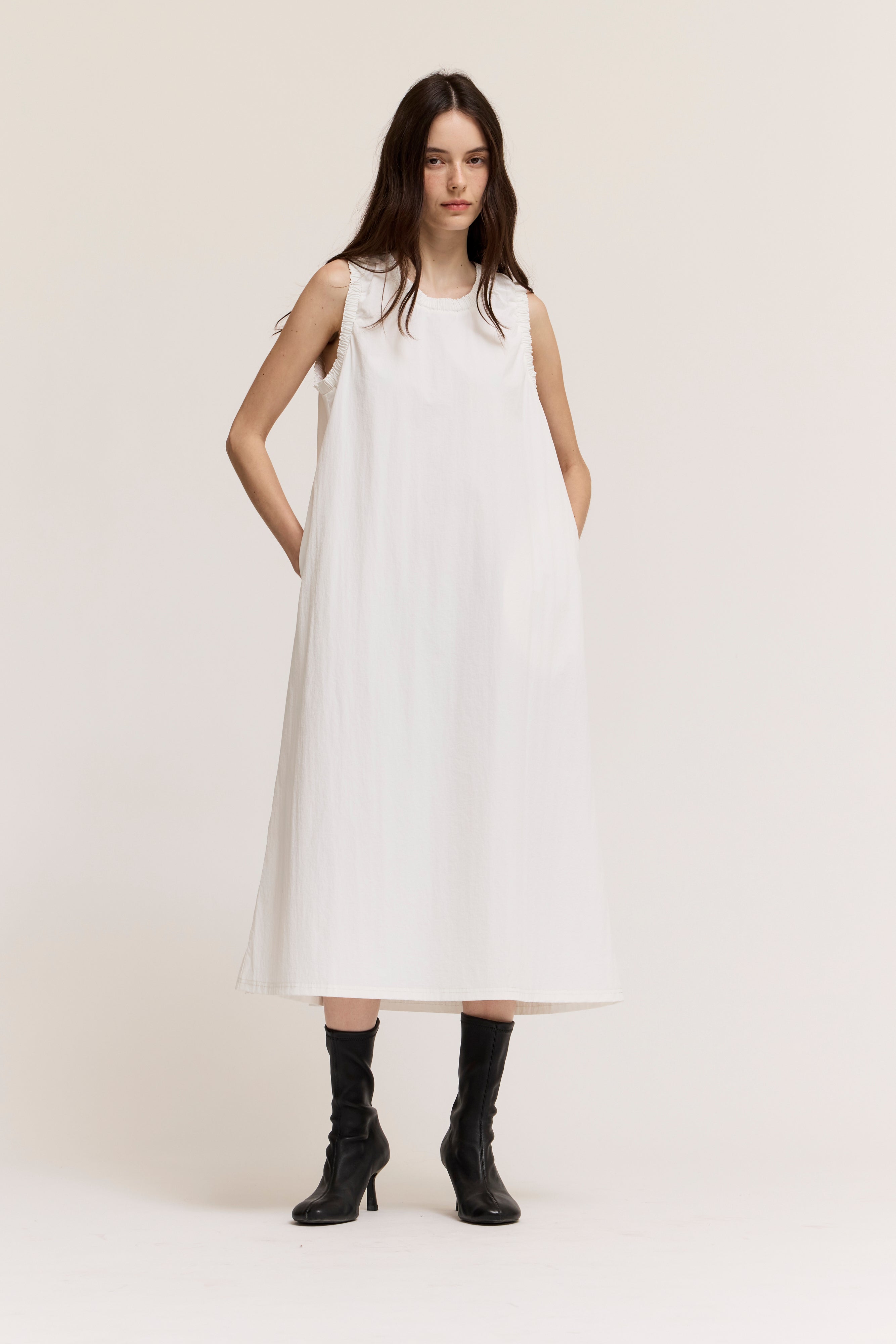 Baby Ruffle Detail A-Line Maxi Dress in Off White