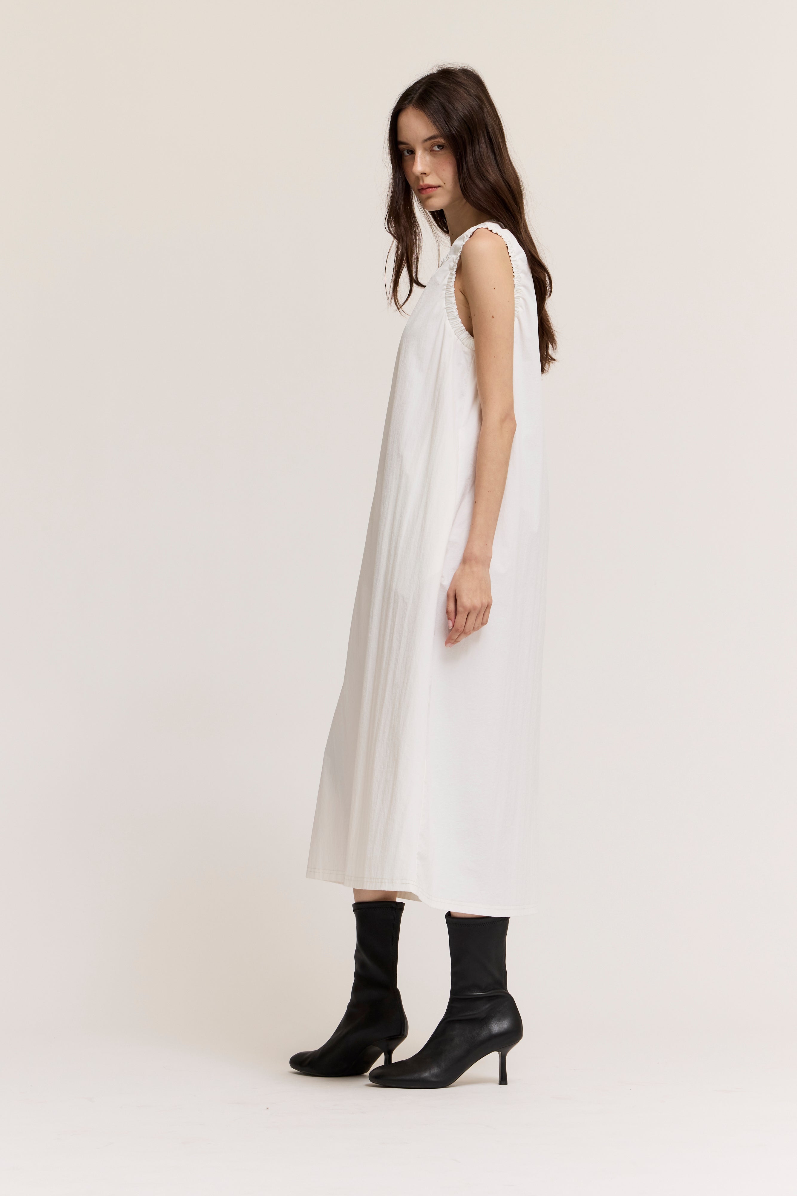 Baby Ruffle Detail A-Line Maxi Dress in Off White Off White / M