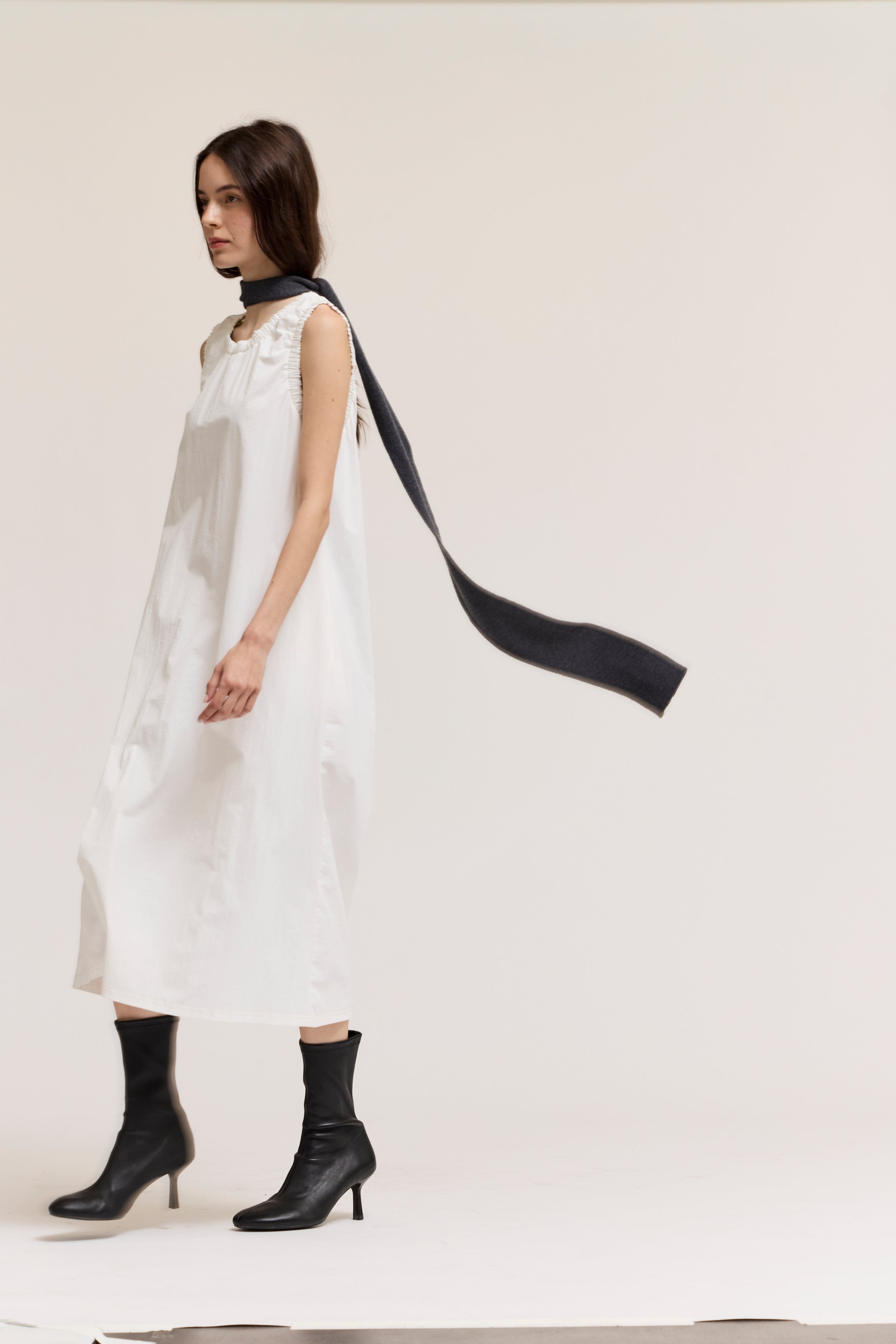 Baby Ruffle Detail A-Line Maxi Dress in Off White