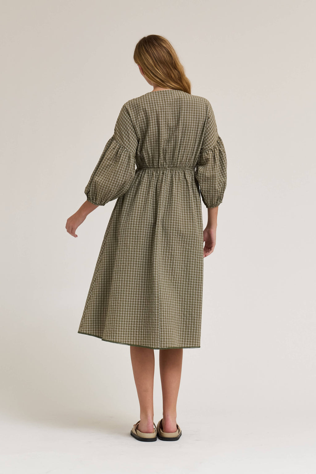Plaid Midi Dress in Dusty Olive
