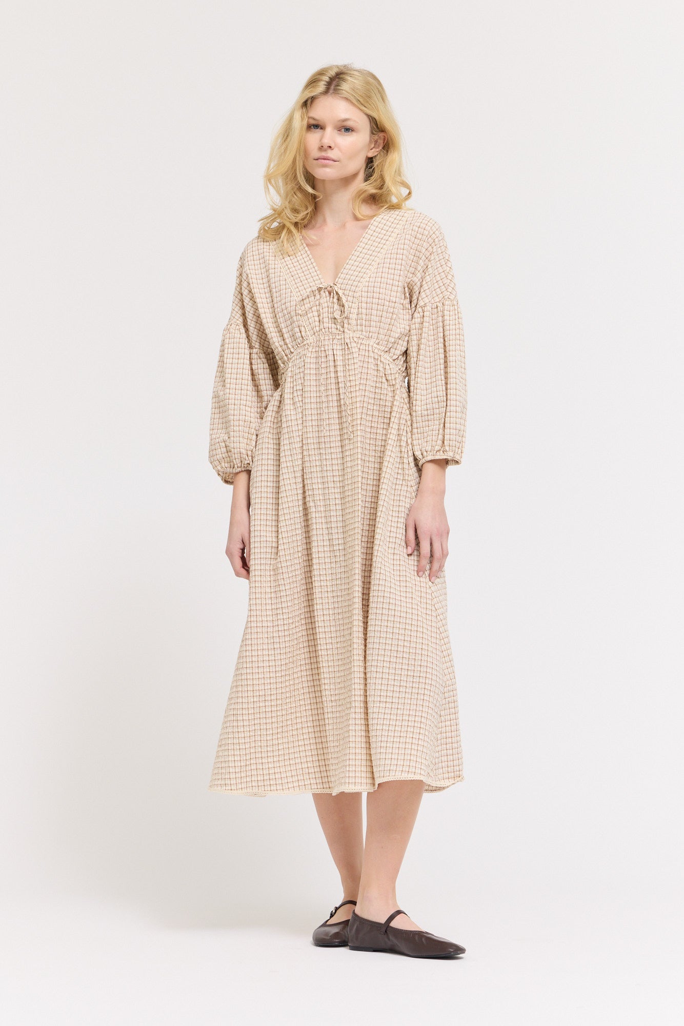 Plaid Midi Dress in Irish Cream