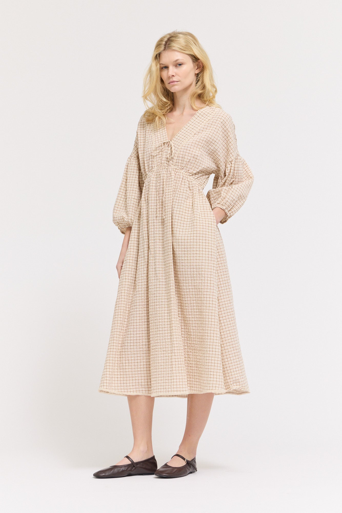 Plaid Midi Dress in Irish Cream