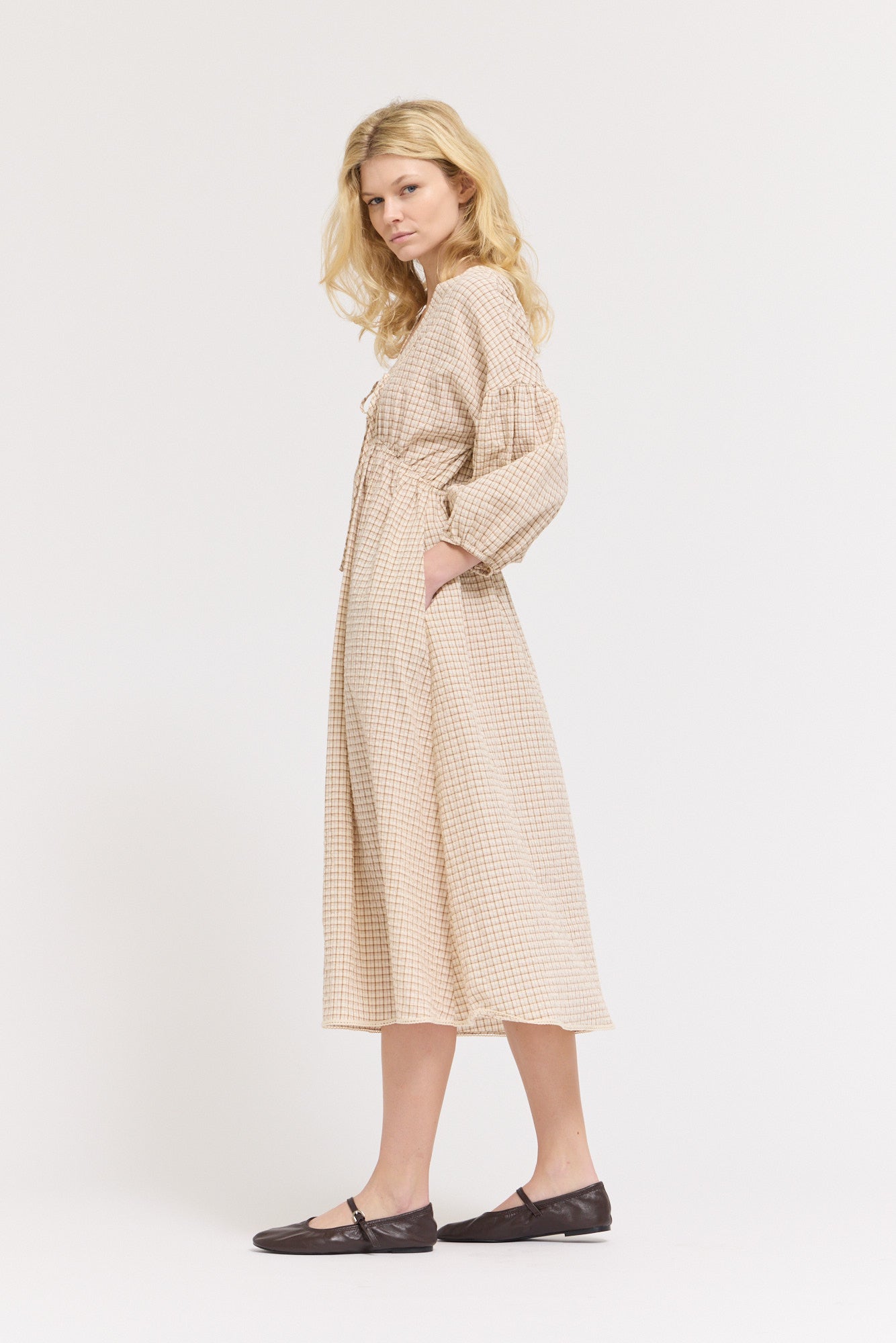 Plaid Midi Dress in Irish Cream