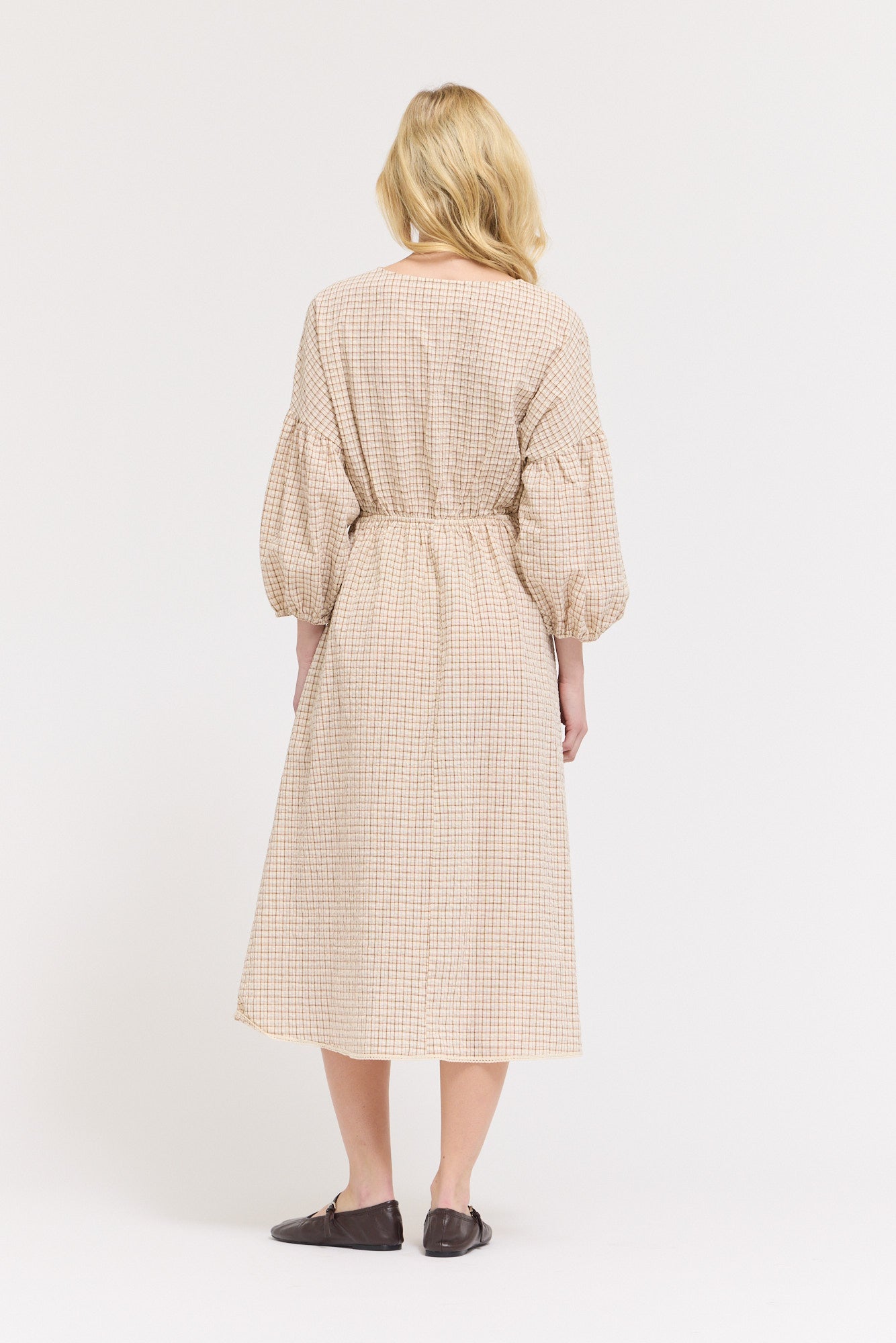 Plaid Midi Dress in Irish Cream