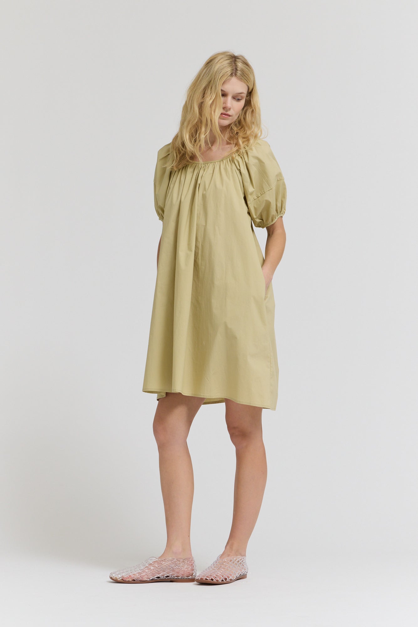Puff Sleeves Tie Back Mini Dress