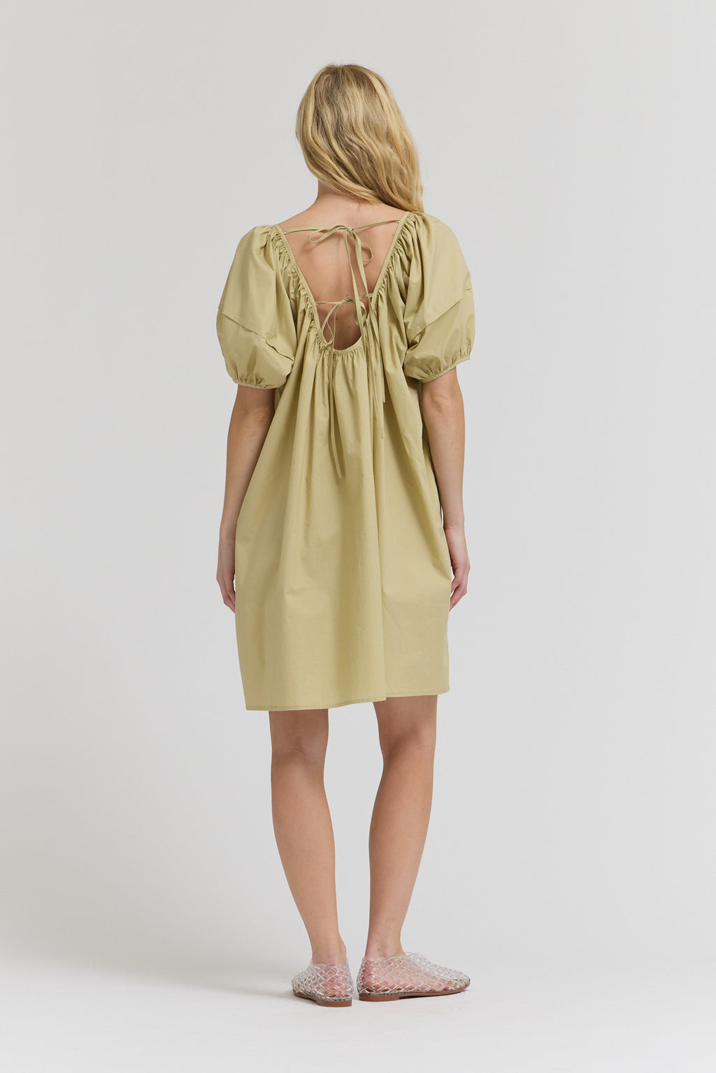 Puff Sleeves Tie Back Mini Dress