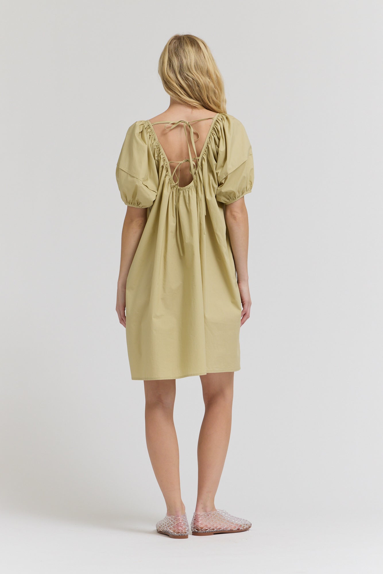 Puff Sleeves Tie Back Mini Dress