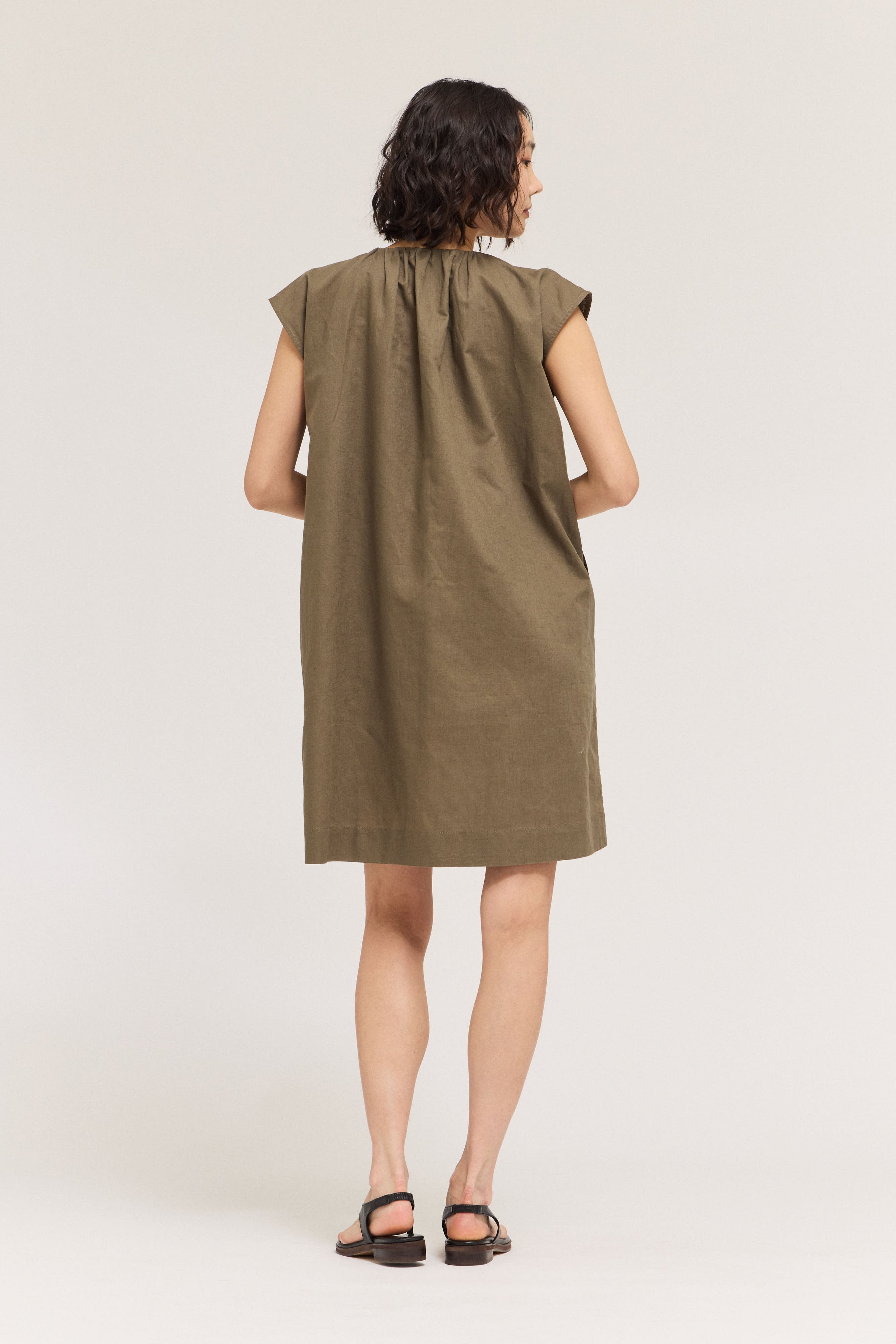 Drawstring Neckline Sleeveless Mid Dress