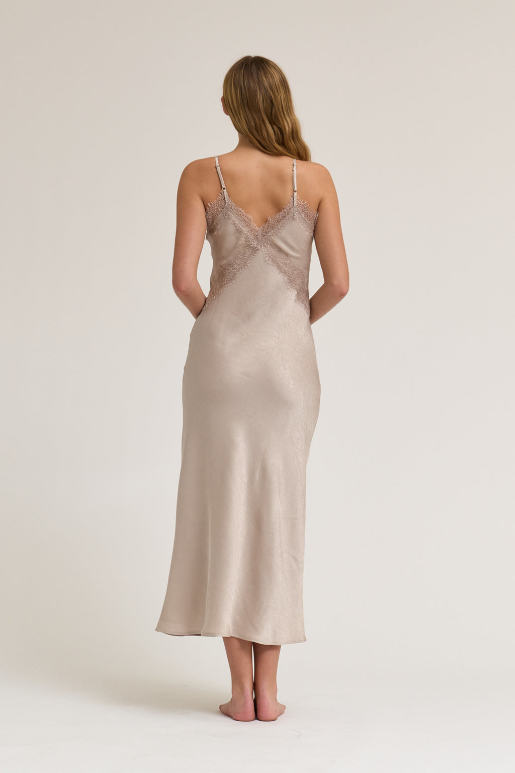 Lace Detailed Maxi Satin Dress