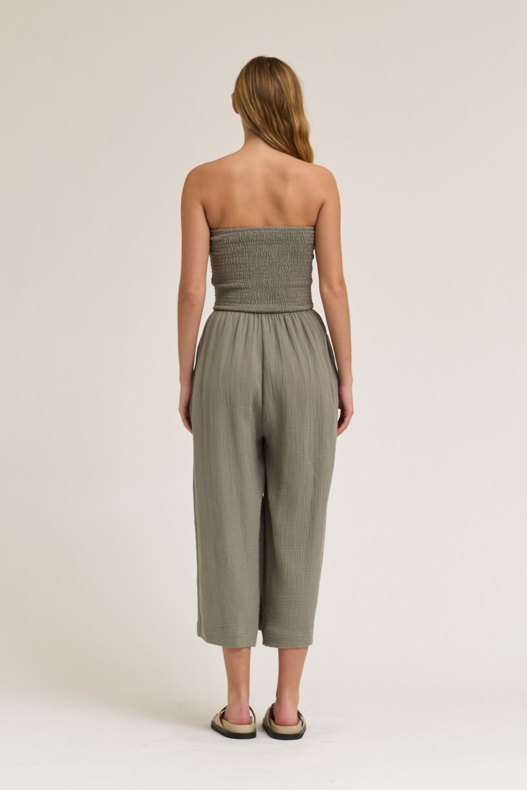 Tie Front Gauze Jumpsuit in Dry Thyme