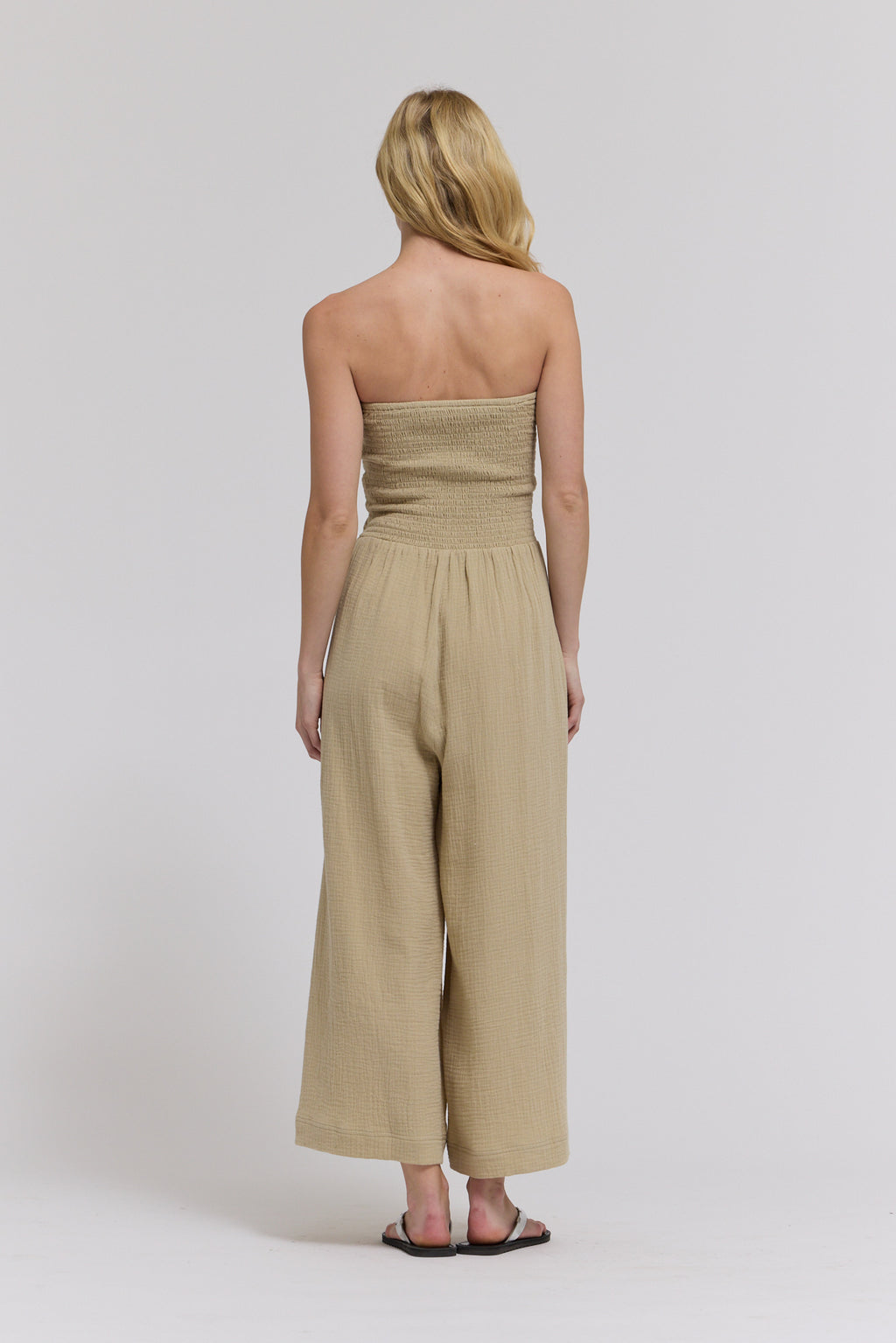 Tie Front Gauze Jumpsuit in Flax