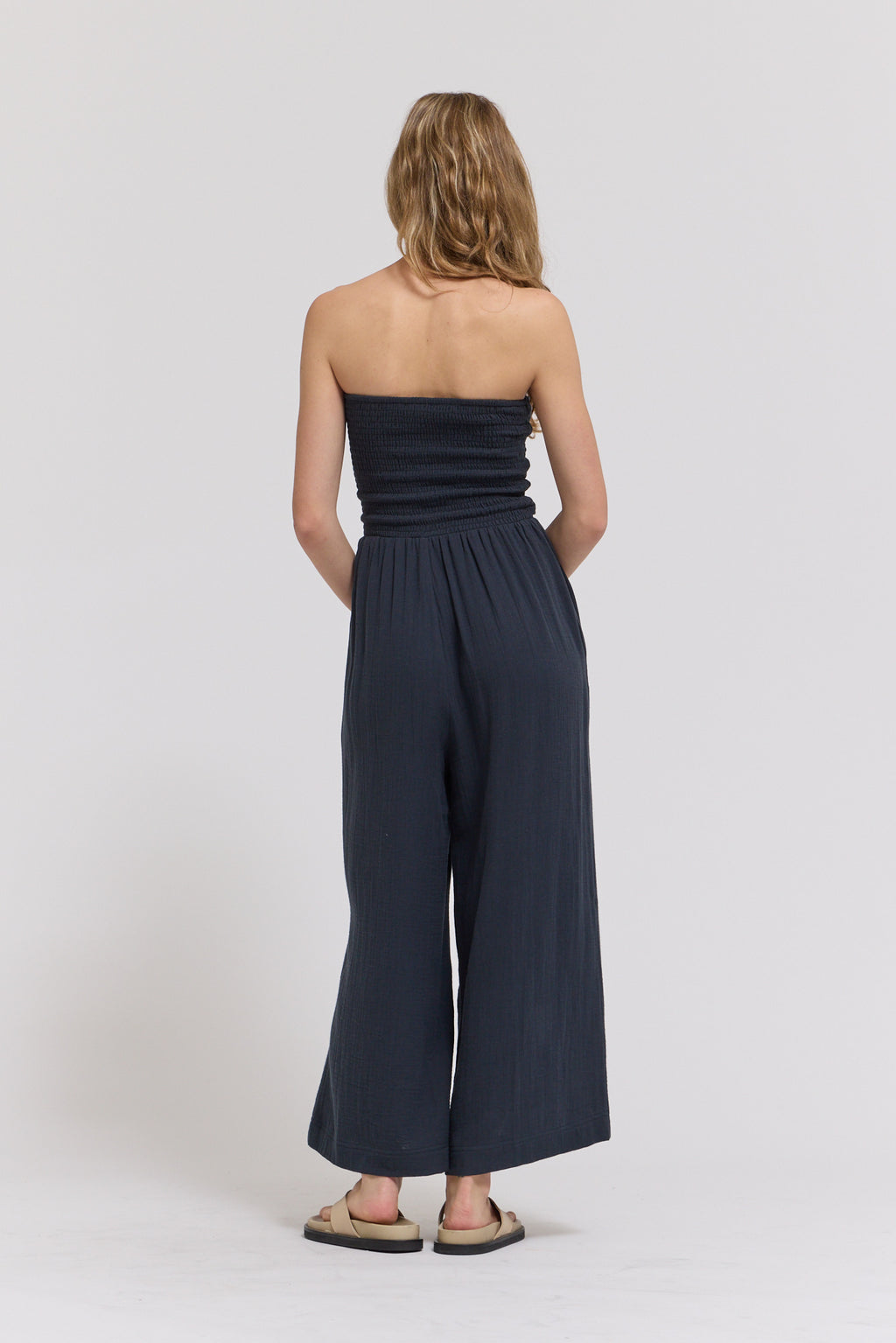 Tie Front Gauze Jumpsuit in Midnight