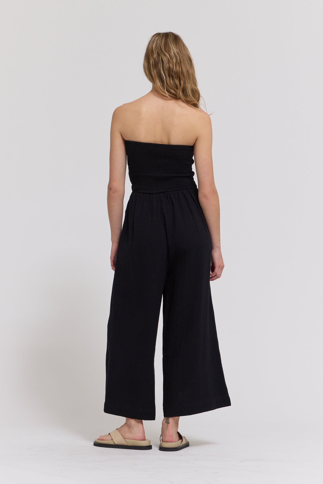 Tie Front Gauze Jumpsuit in Pure Black