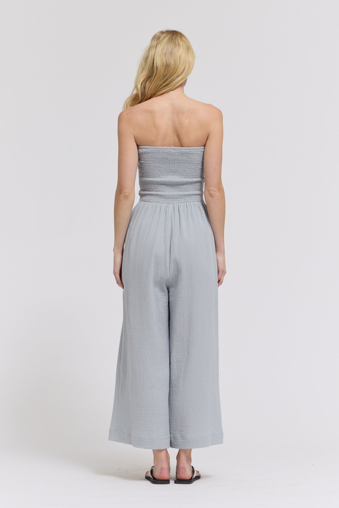 Tie Front Gauze Jumpsuit in Sky Blue
