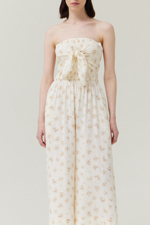 Tie Front Printed Gauze Jumpsuit