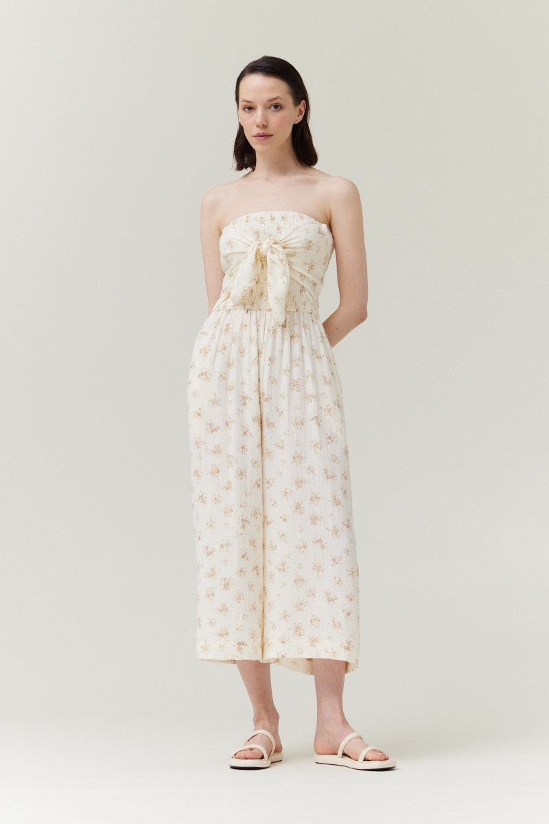Tie Front Printed Gauze Jumpsuit