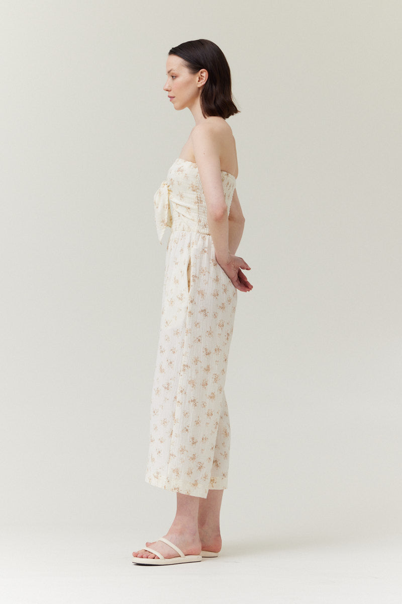 Tie Front Printed Gauze Jumpsuit