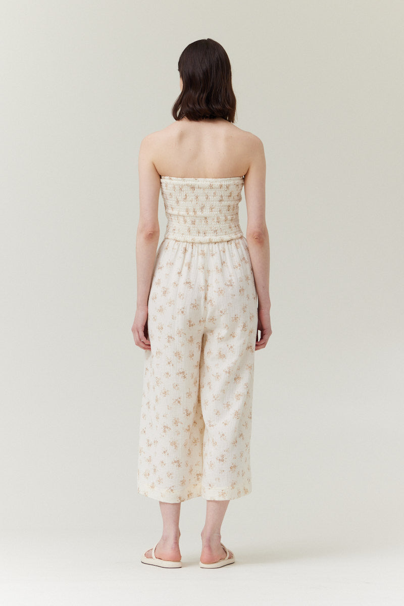Tie Front Printed Gauze Jumpsuit
