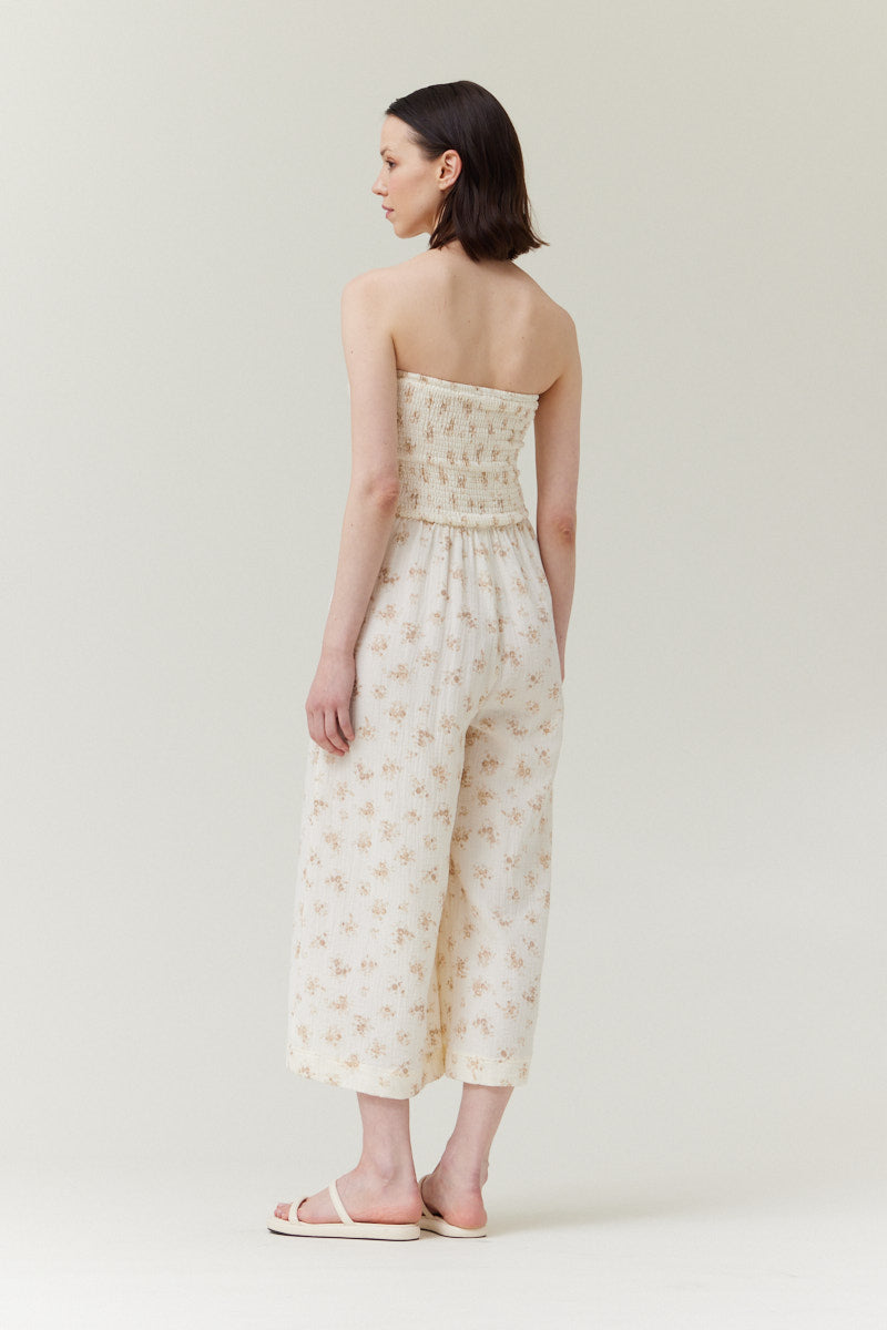Tie Front Printed Gauze Jumpsuit