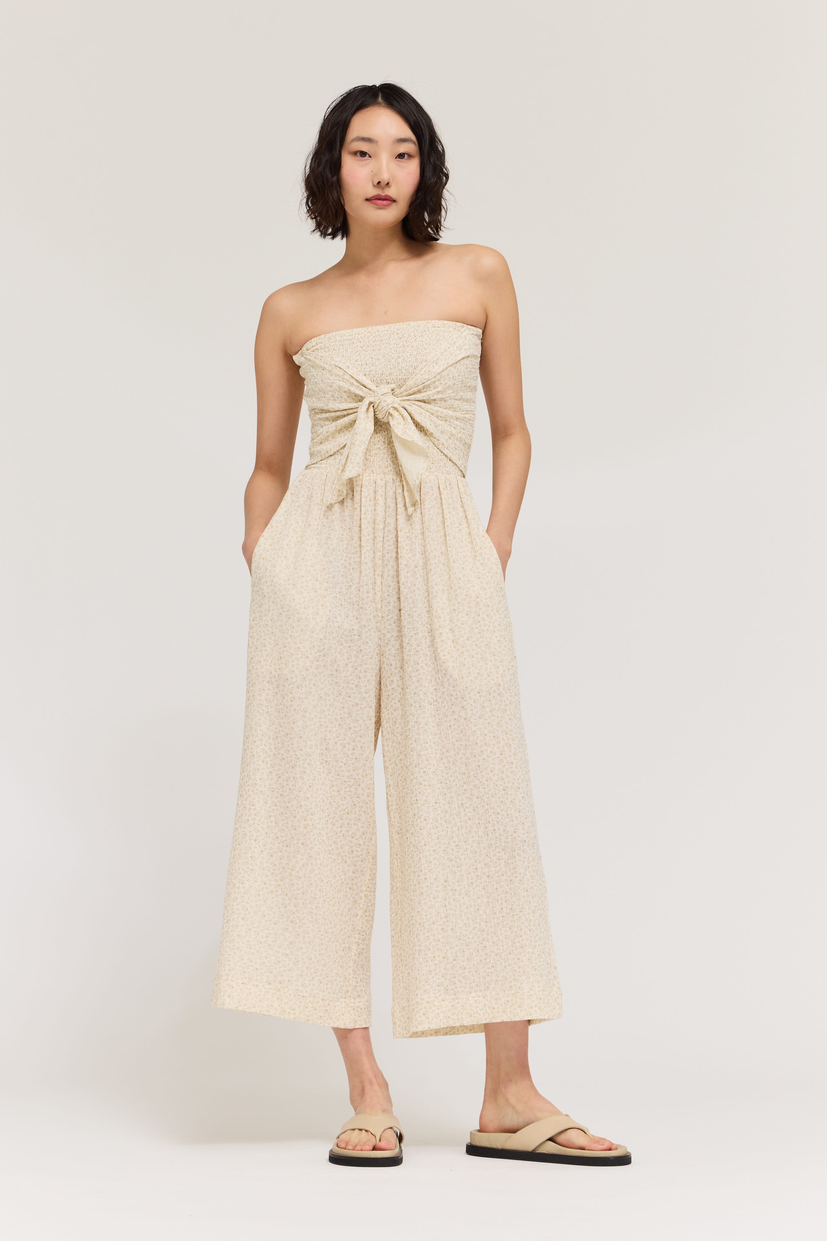 Tie Front Gauze Jumpsuit