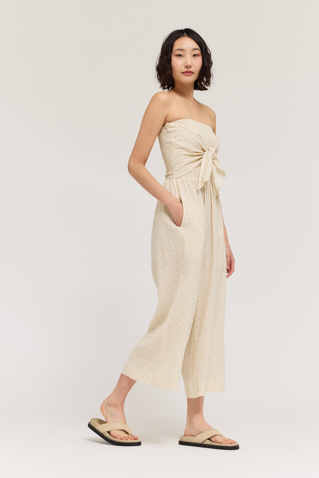 Tie Front Gauze Jumpsuit