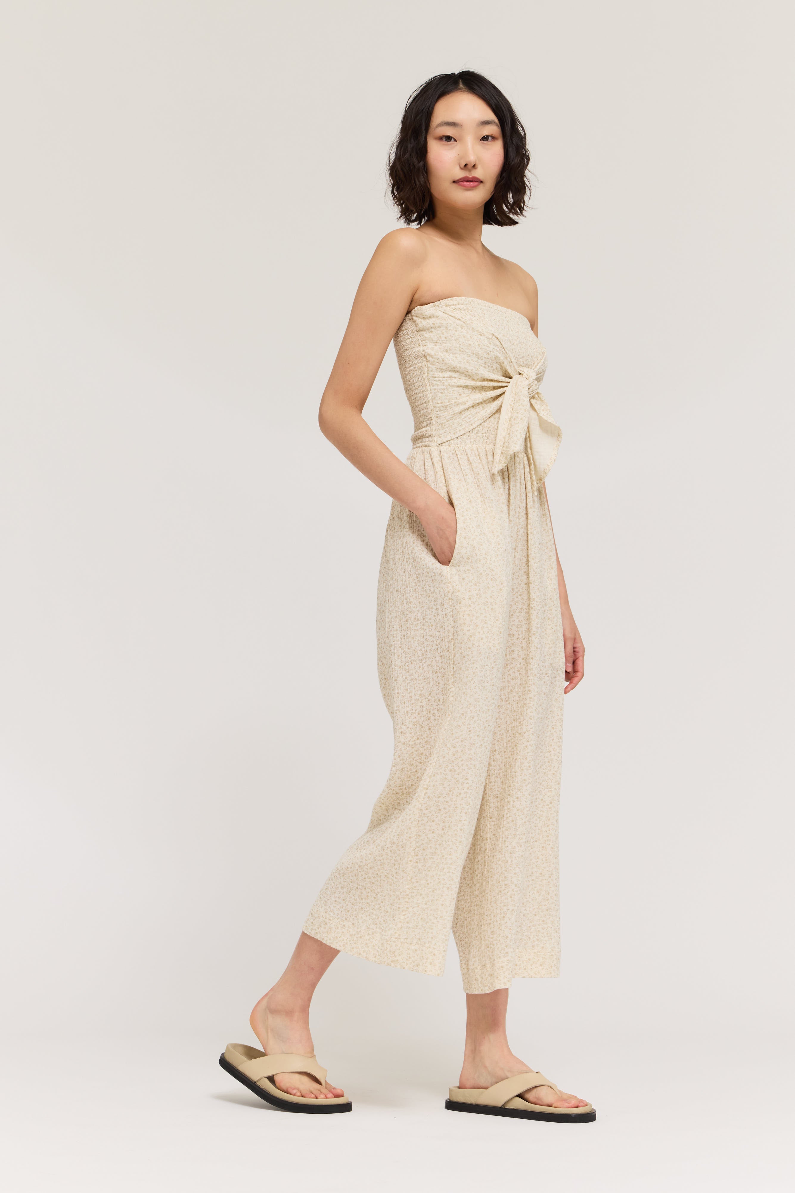 Tie Front Gauze Jumpsuit