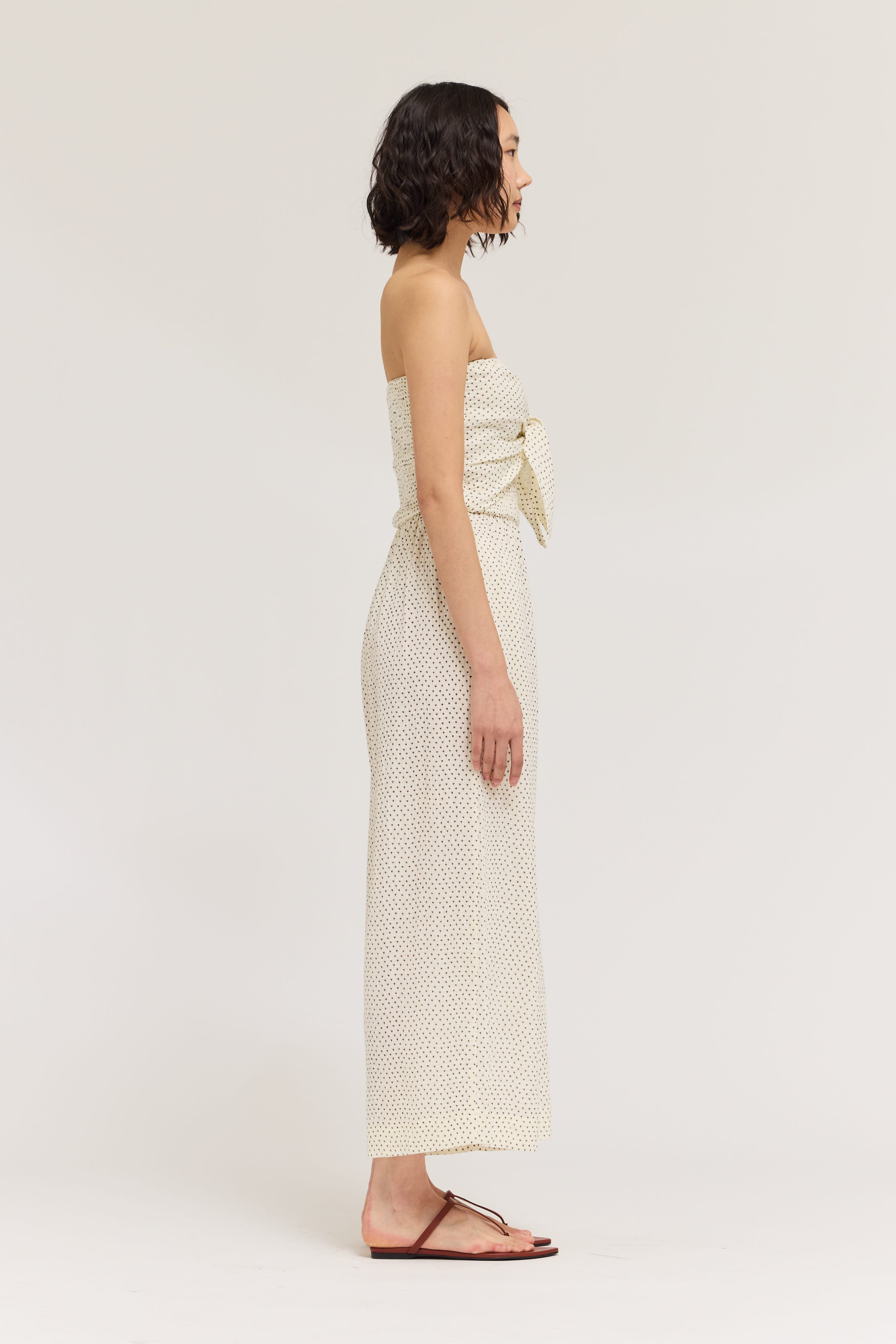 Tie Front Mixed Gauze Jumpsuit in Ivory Floral