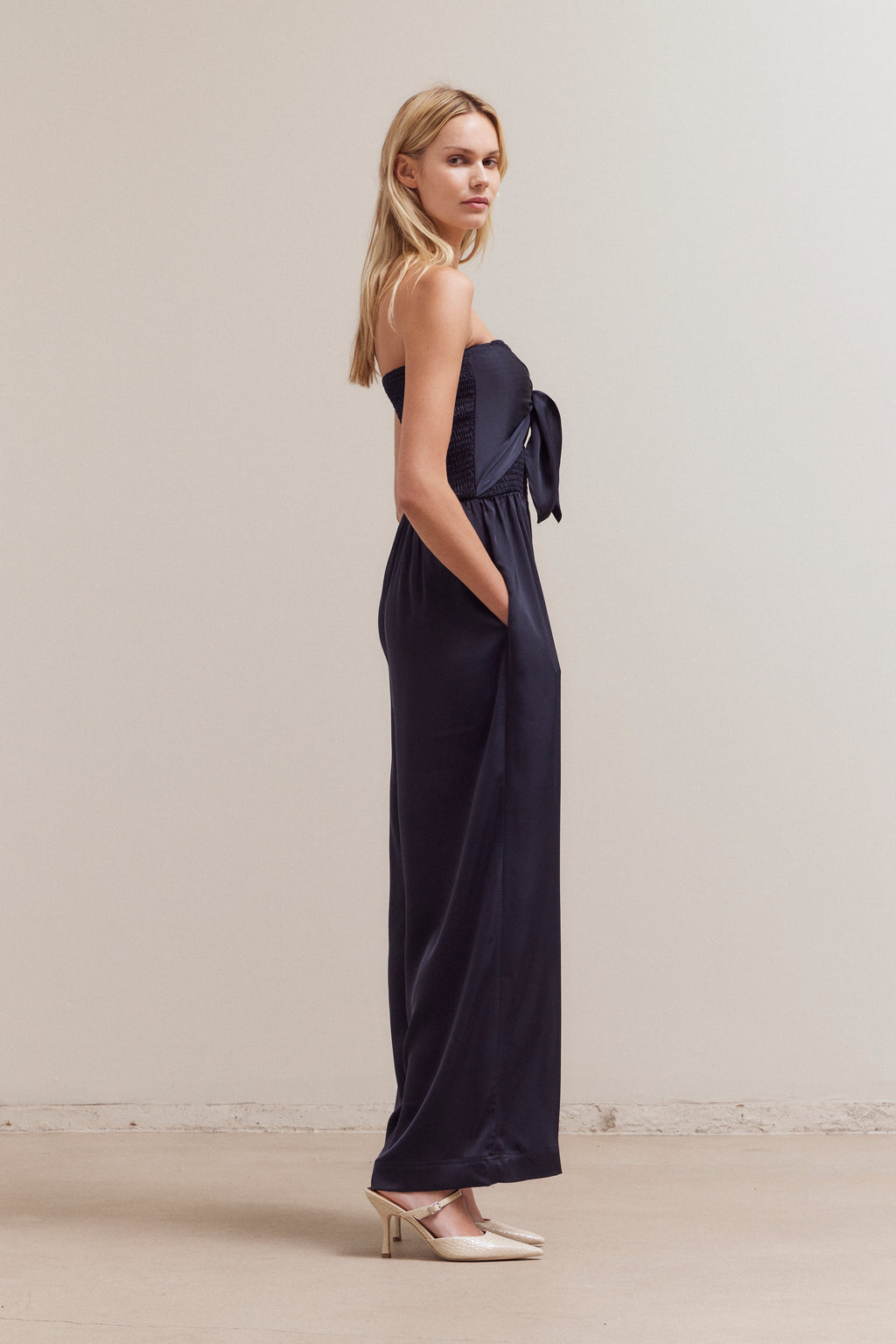 Tie Front Jumpsuit in Midnight