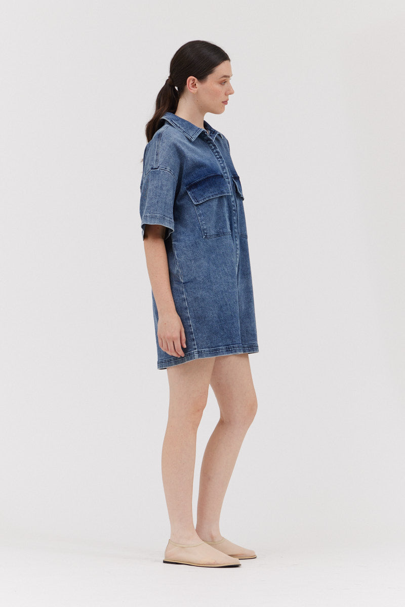 Oversize Romper in Medium Wash
