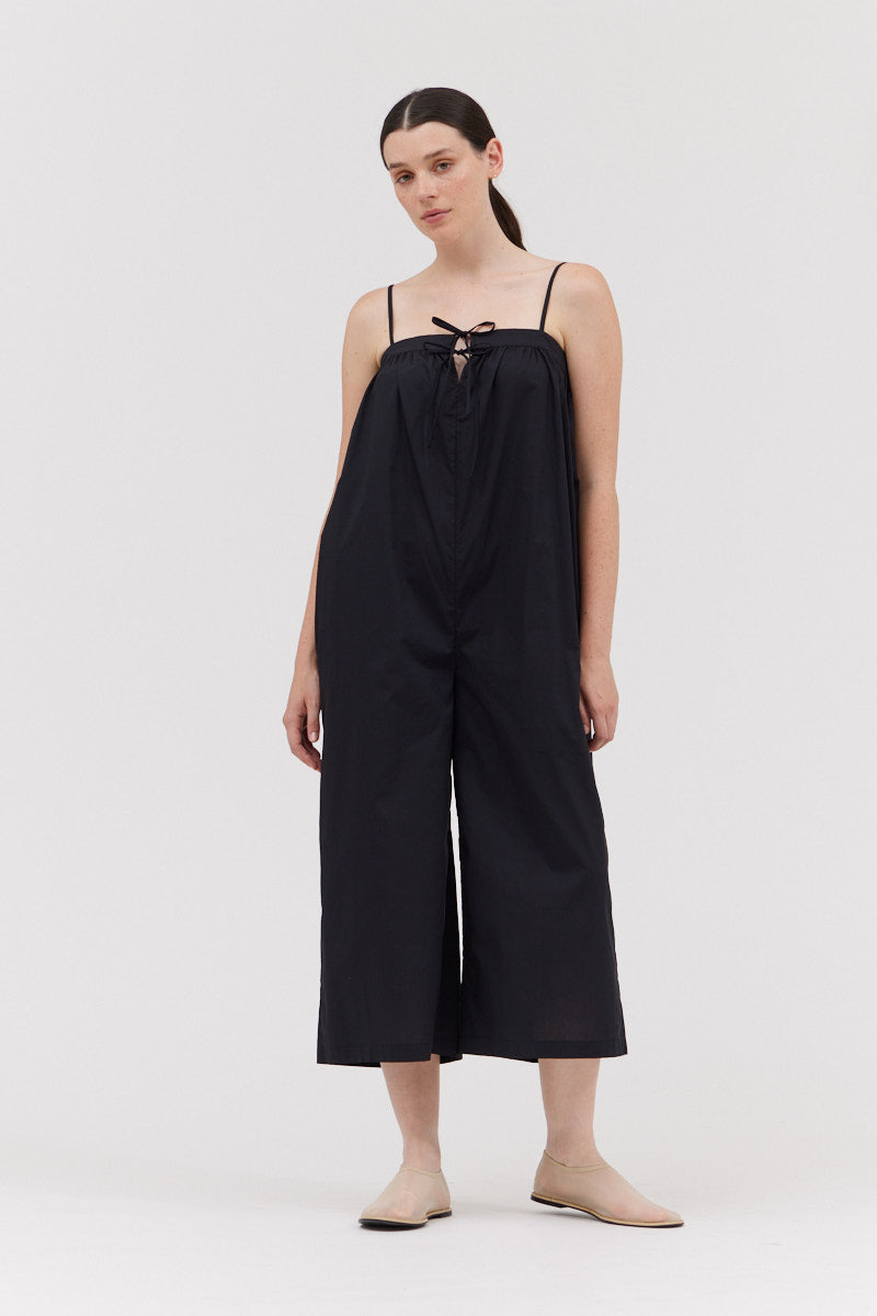 Cotton Strap Jumpsuit in Black