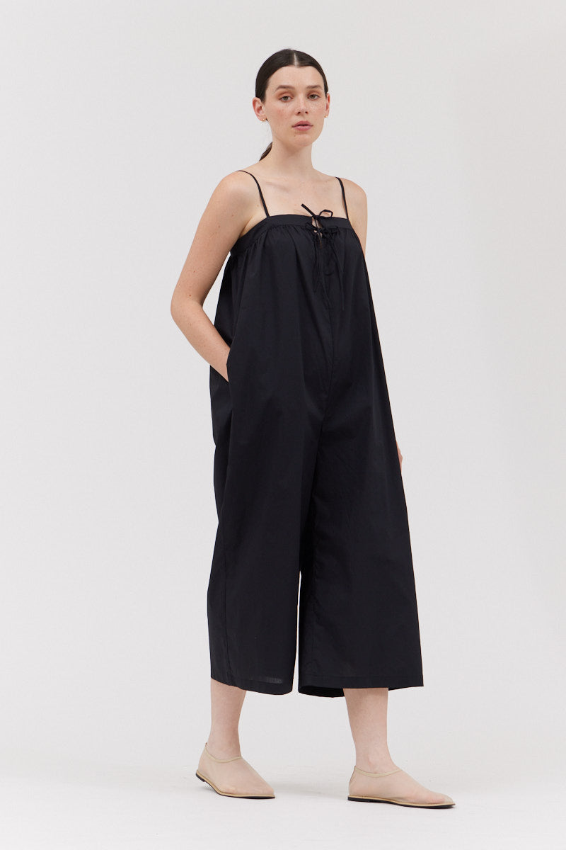 Cotton Strap Jumpsuit in Black