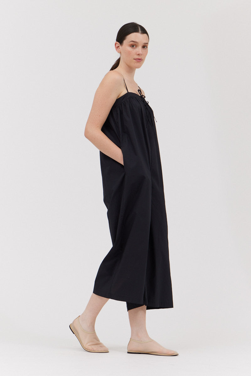 Cotton Strap Jumpsuit in Black
