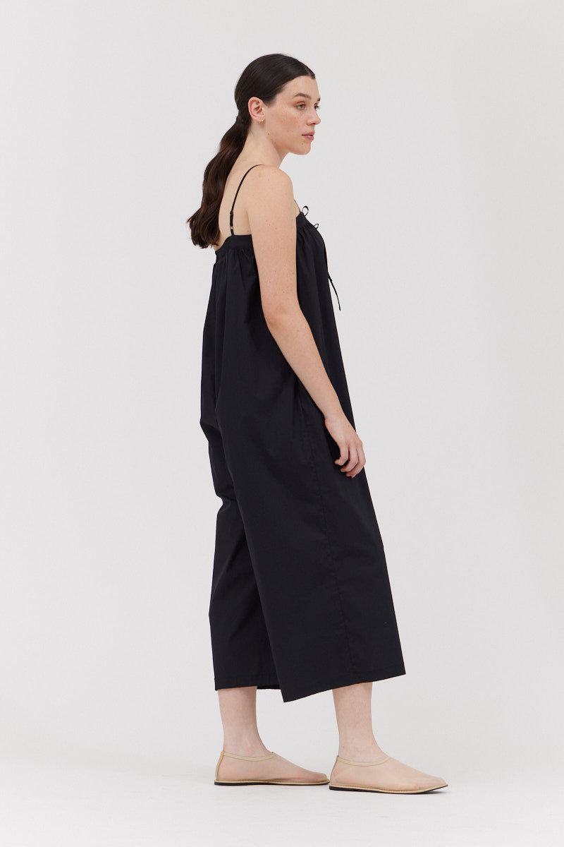 Cotton Strap Jumpsuit in Black