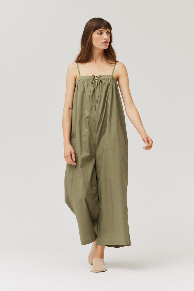 Cotton Strap Jumpsuit in Olive