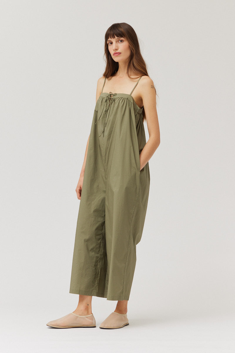 Cotton Strap Jumpsuit in Olive
