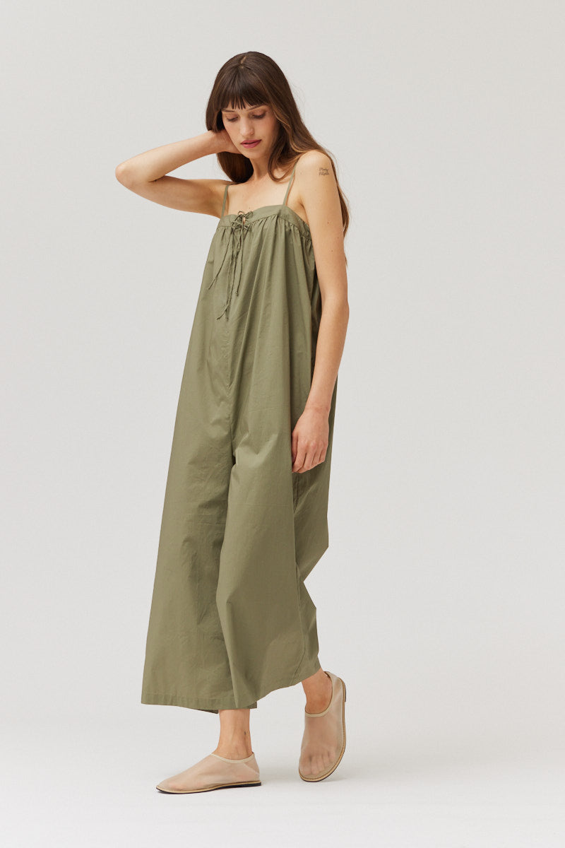 Cotton Strap Jumpsuit in Olive