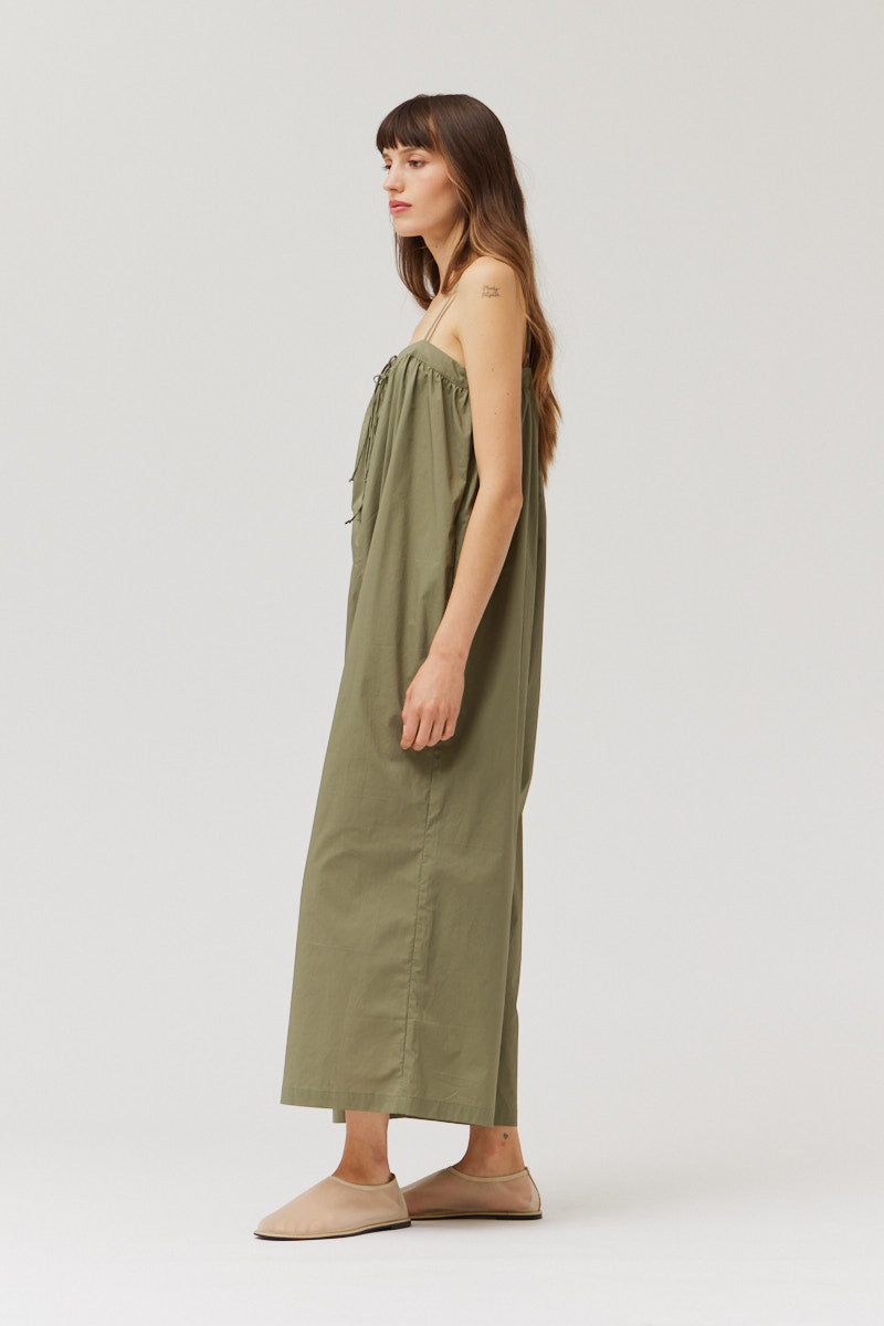 Cotton Strap Jumpsuit in Olive
