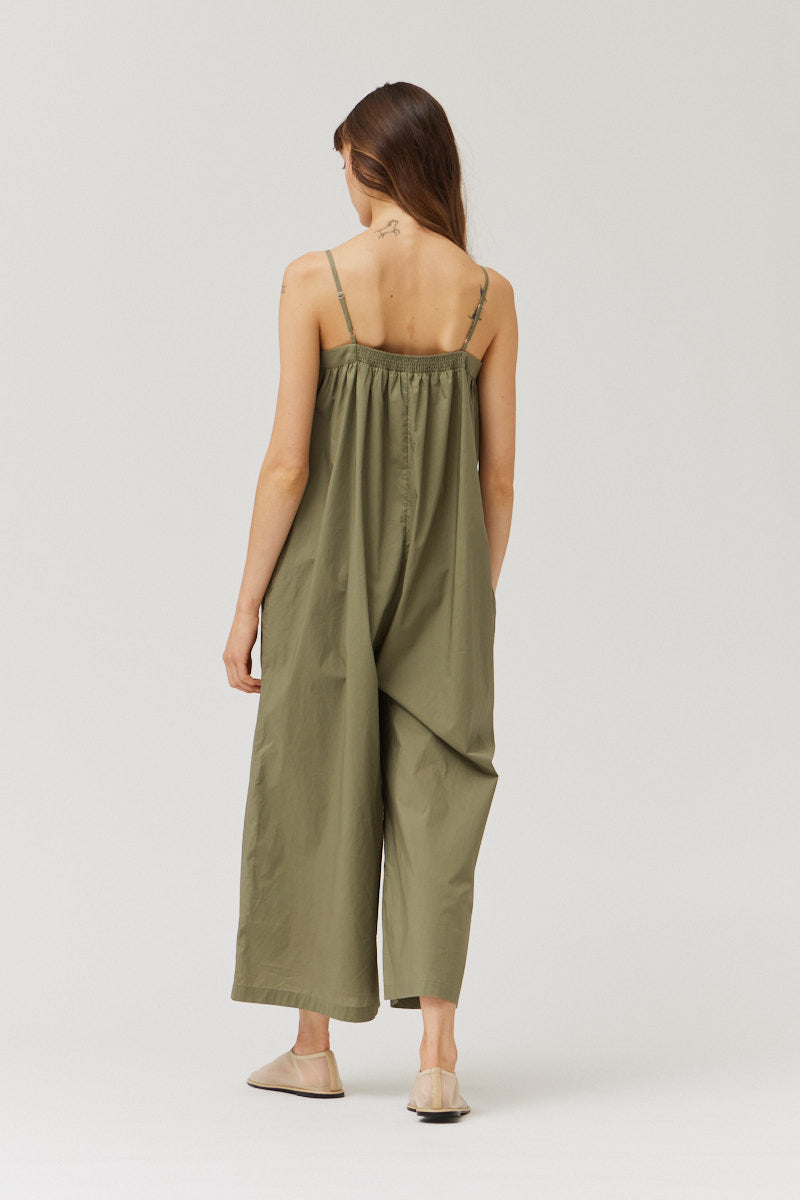 Cotton Strap Jumpsuit in Olive