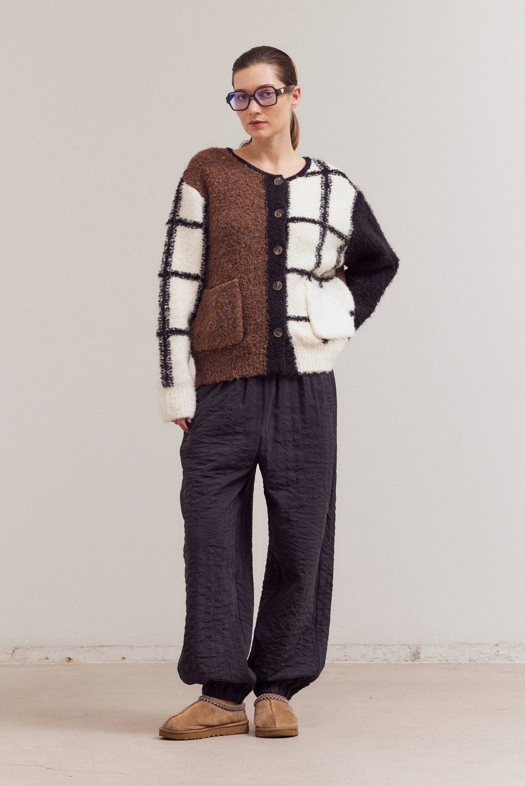 Color Block Grid Cardigan