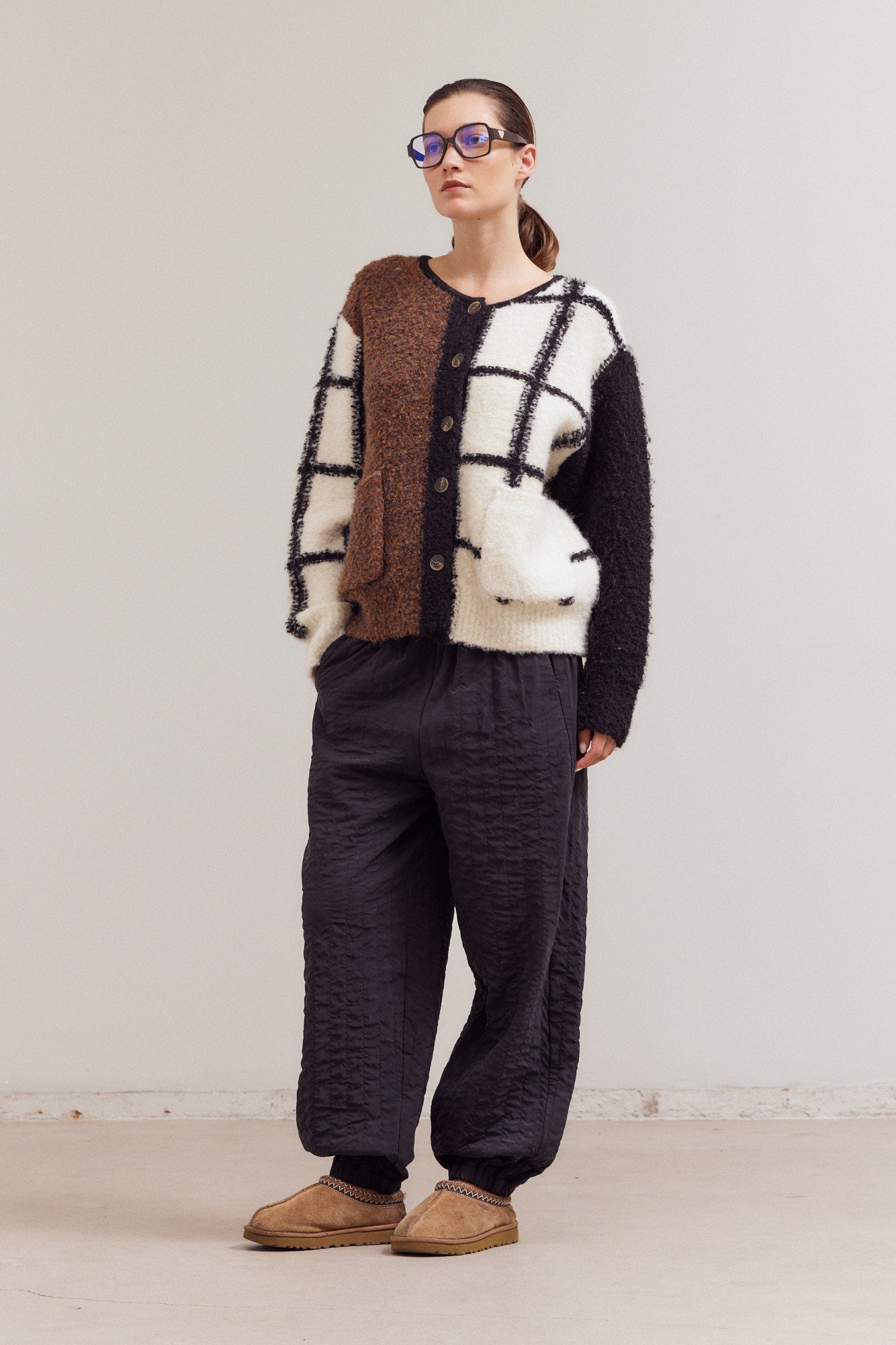 Color Block Grid Cardigan