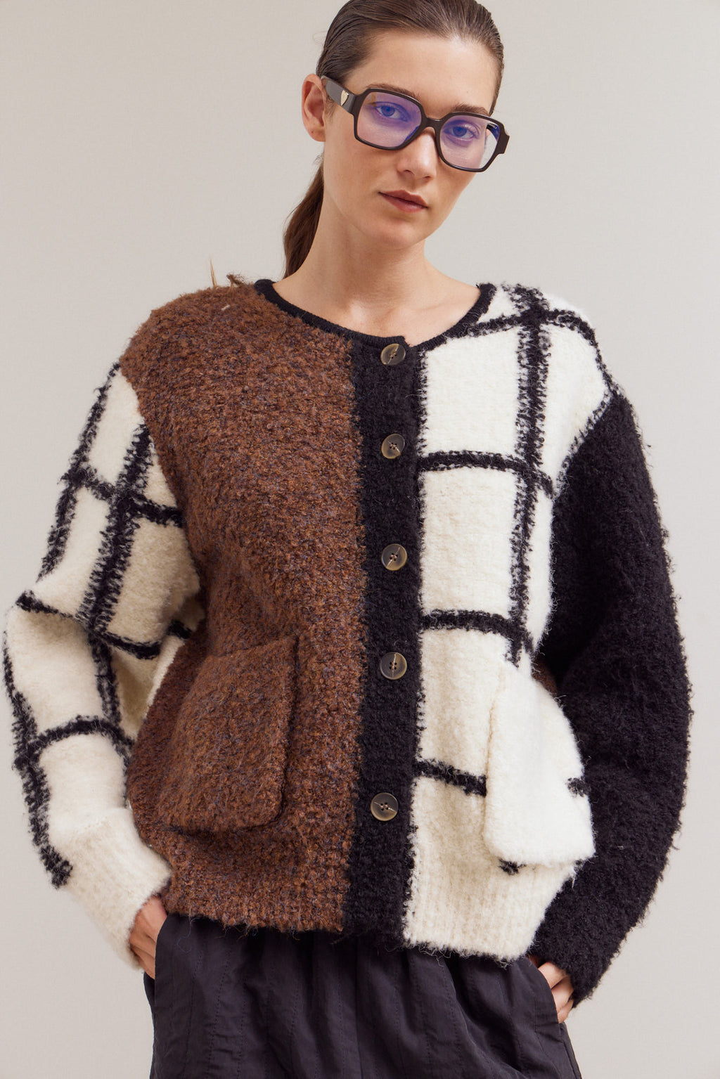 Color Block Grid Cardigan