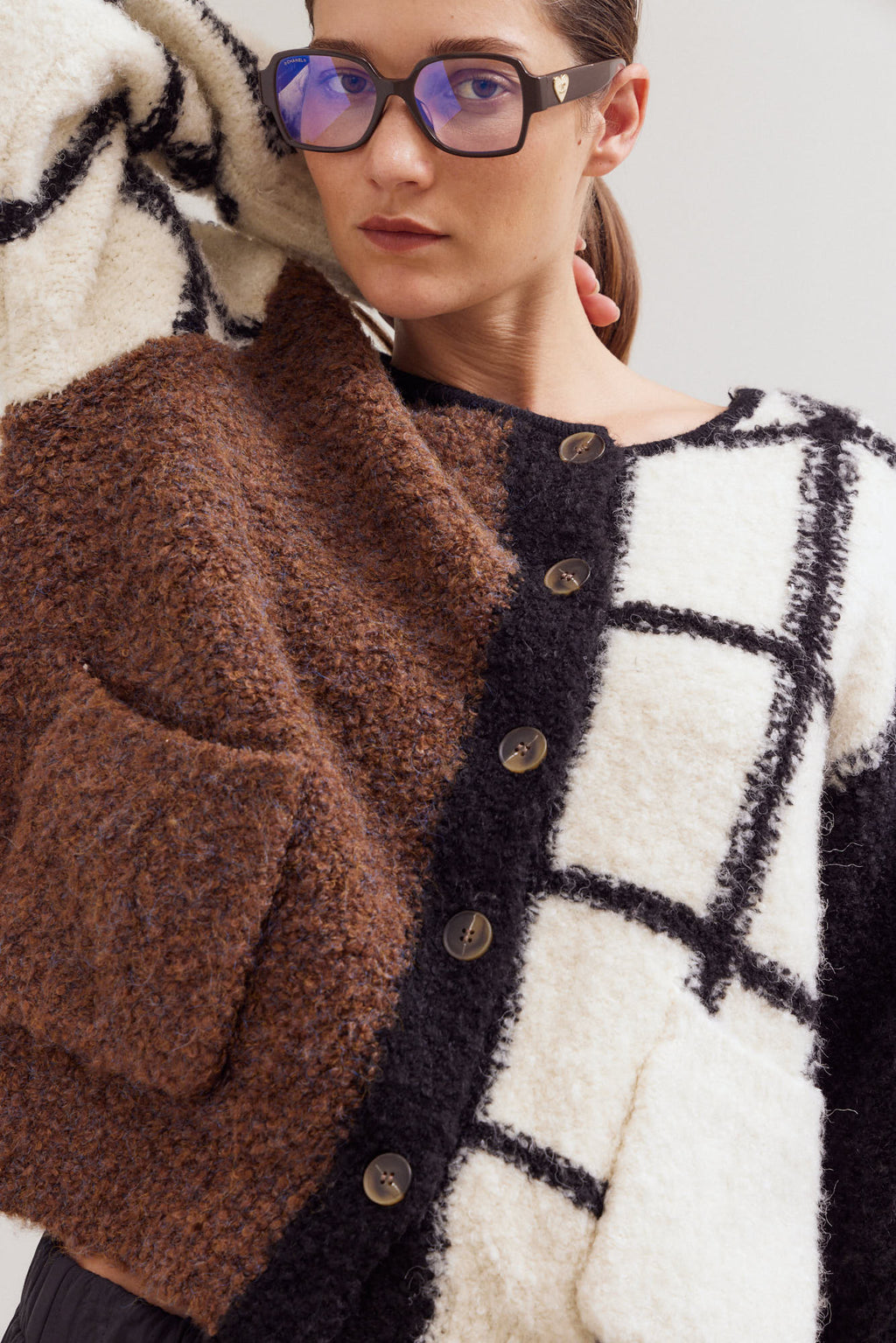 Color Block Grid Cardigan