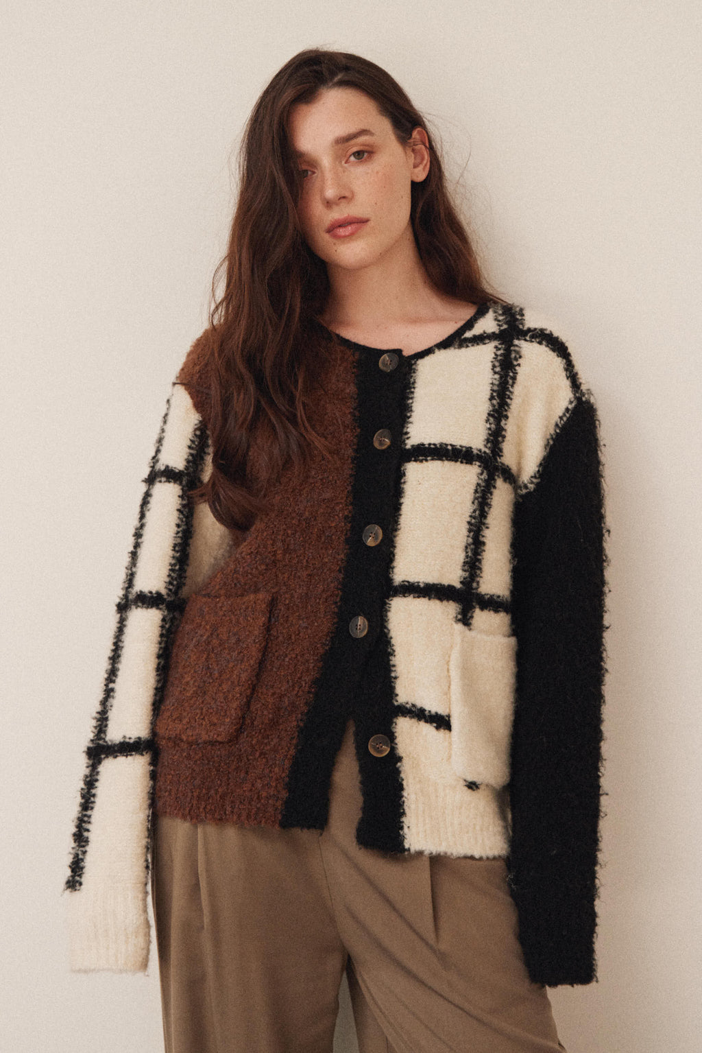 Color Block Grid Cardigan